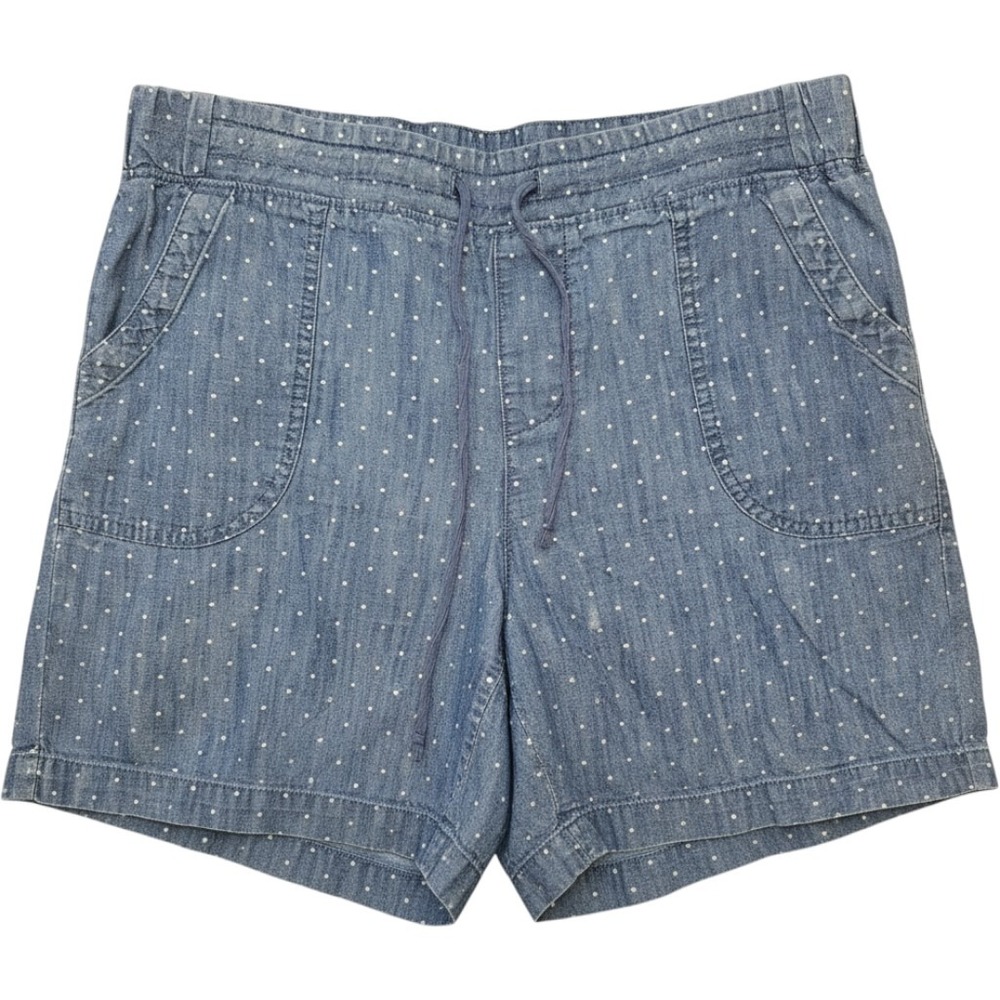 Talbots Womens Blue Polka Dot Chambray Cotton Drawstring Shorts Size 8 (Flawed)
